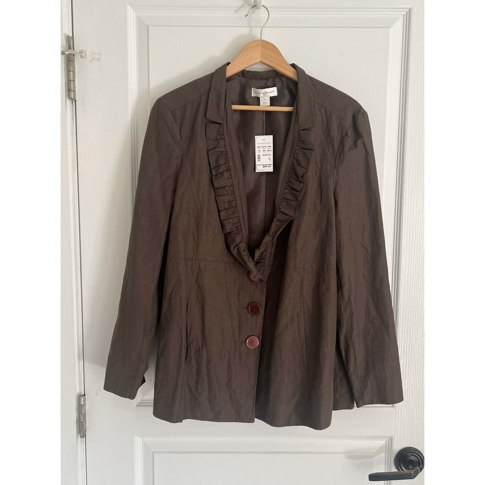 Christopher & Banks NWT Blazer Women's Brown Ruffle Boho Fall Casual Jacket XL